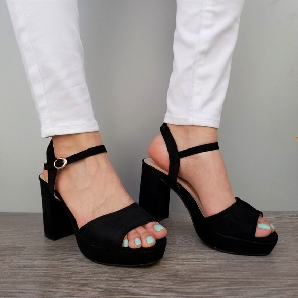 Open Toe 90's Suede Platform Heel Sandals-F - Picture 6 of 8
